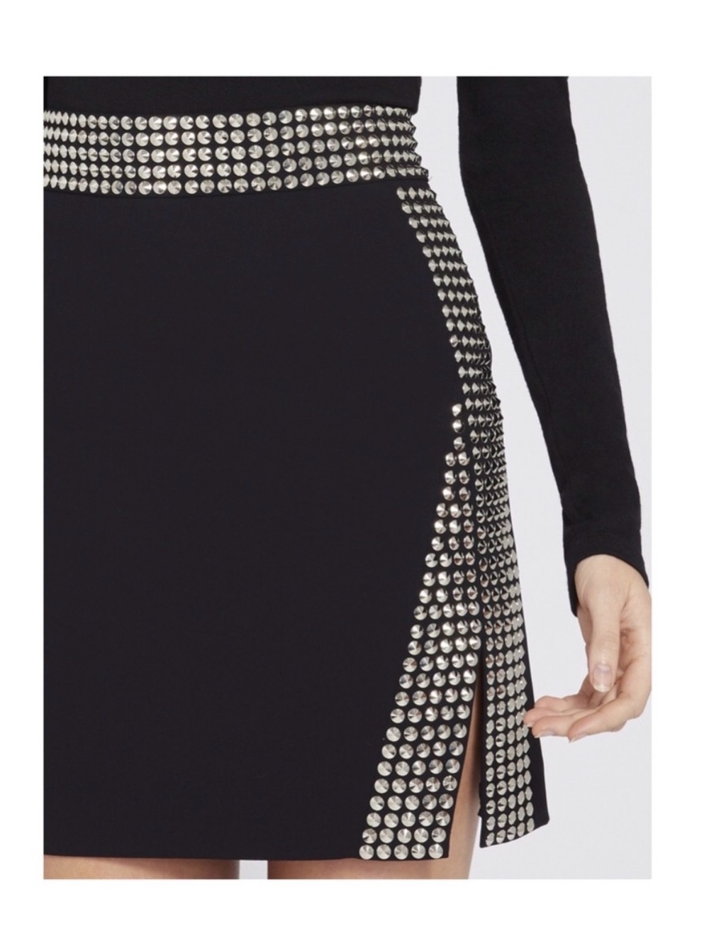 Alice + Olivia Black Mini Skirt with Silver Stud Trim